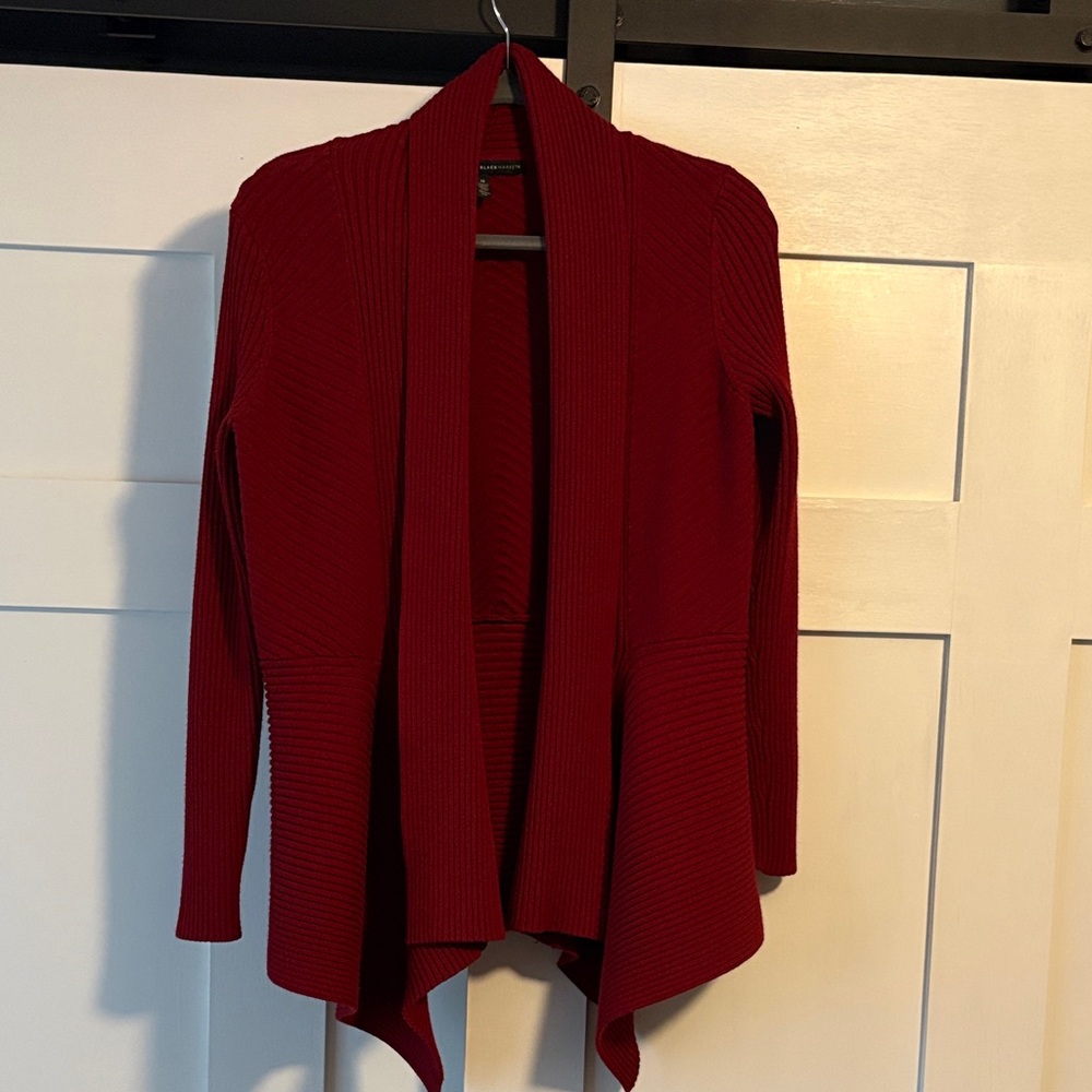White House Black Market Red Open-Front Ribbed Cardigan